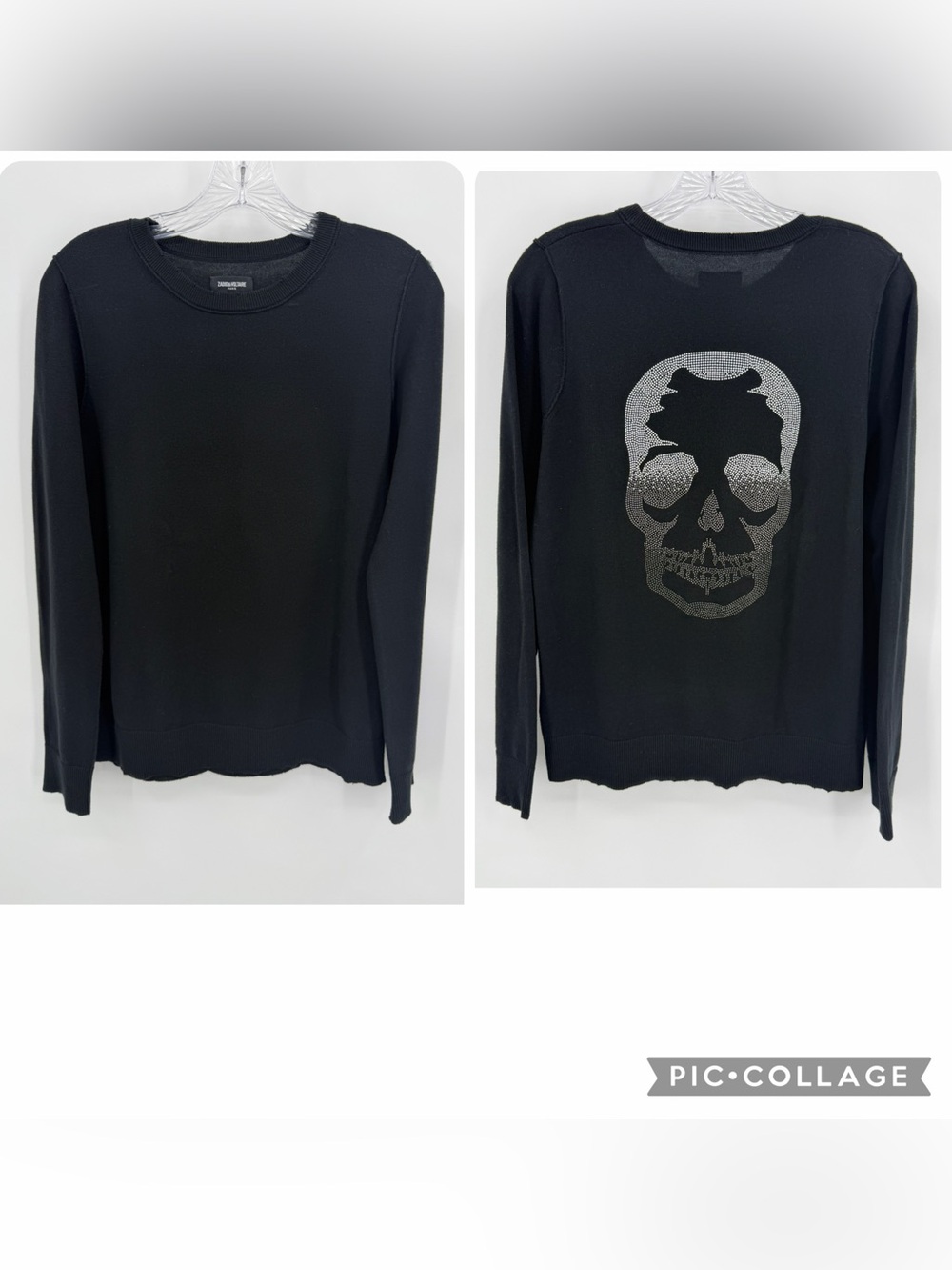 Zadig & Voltaire Sweater Miss Skull Degrade Studs Cotton Black Size M